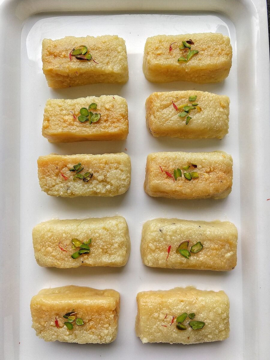 Milk barfi garnished with pistachio